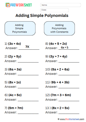 Adding Simple Polynomials Worksheet