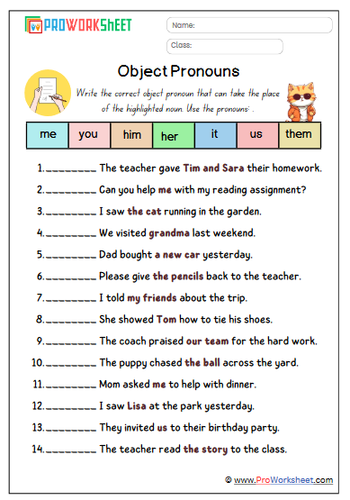 Object Pronouns Worksheet Grade 2